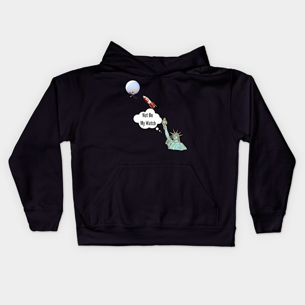 Statue of Liberty Shooting Down Spy Balloon Kids Hoodie by The Treasure Hut